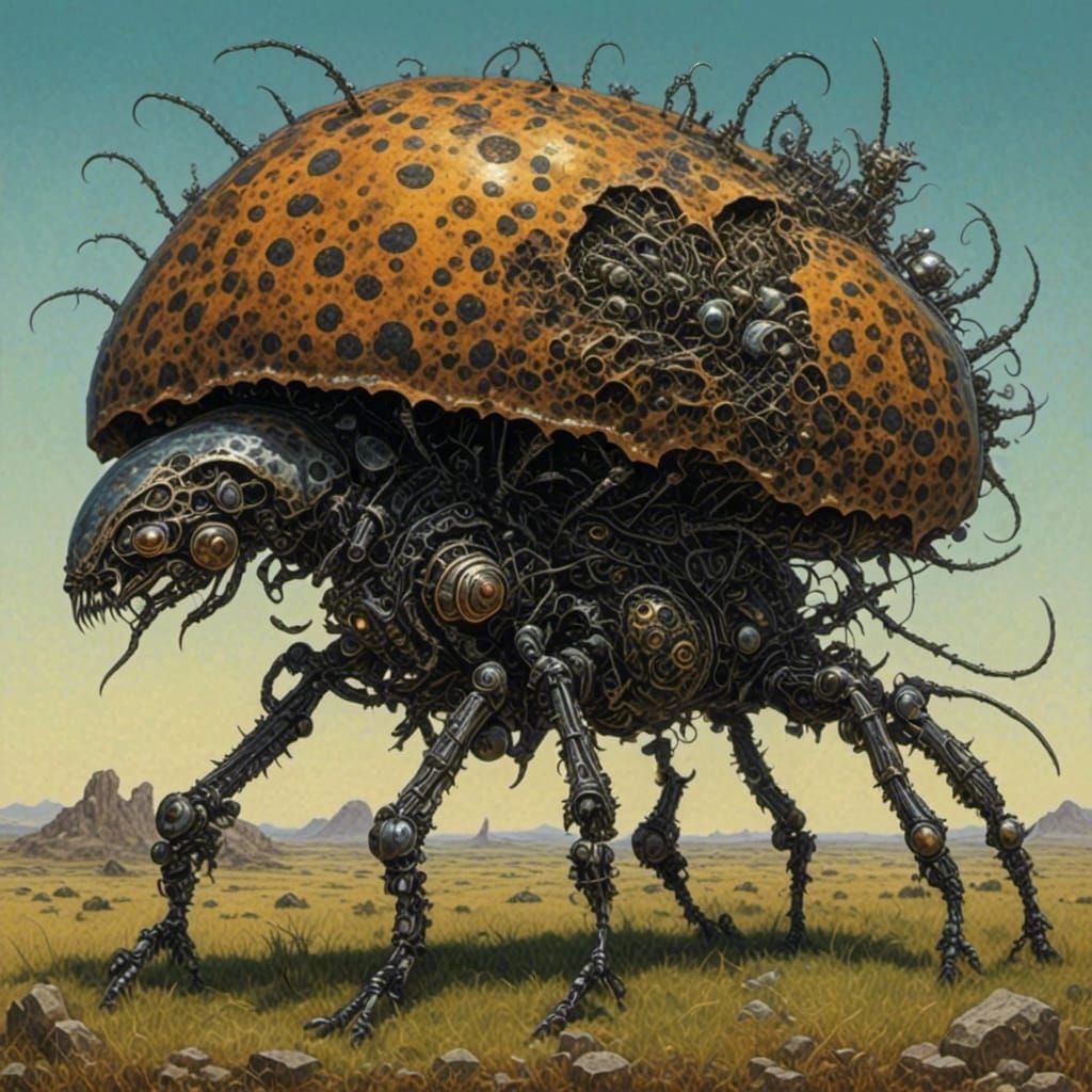 Insect Megafauna Grazing Among Giant Mushrooms