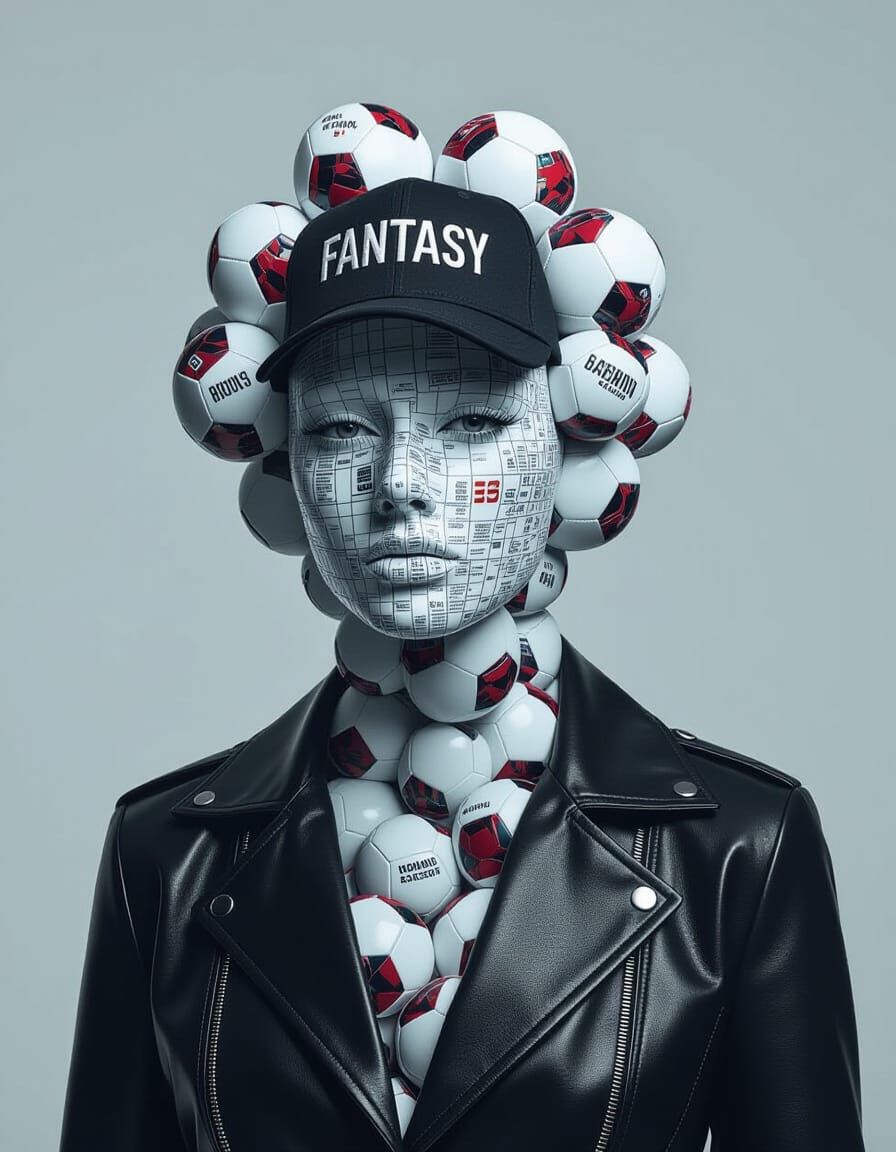 Surreal Football Fashion Portrait: Humanoid Covered in Playe...