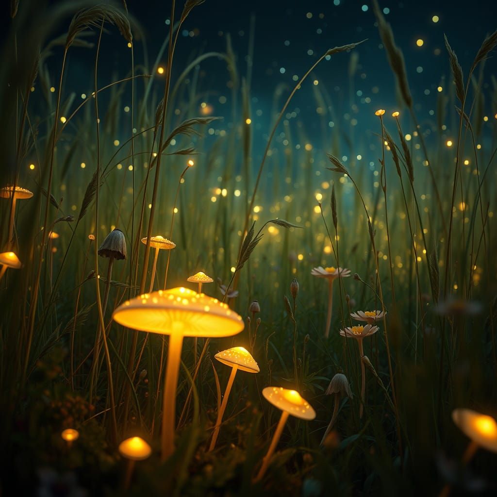 Whimsical Field of Fireflies in Bloom