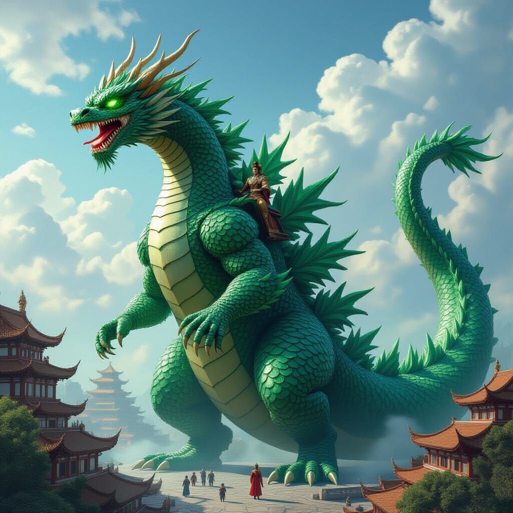 Emerald Dragon Kaiju and Godzilla Fusion