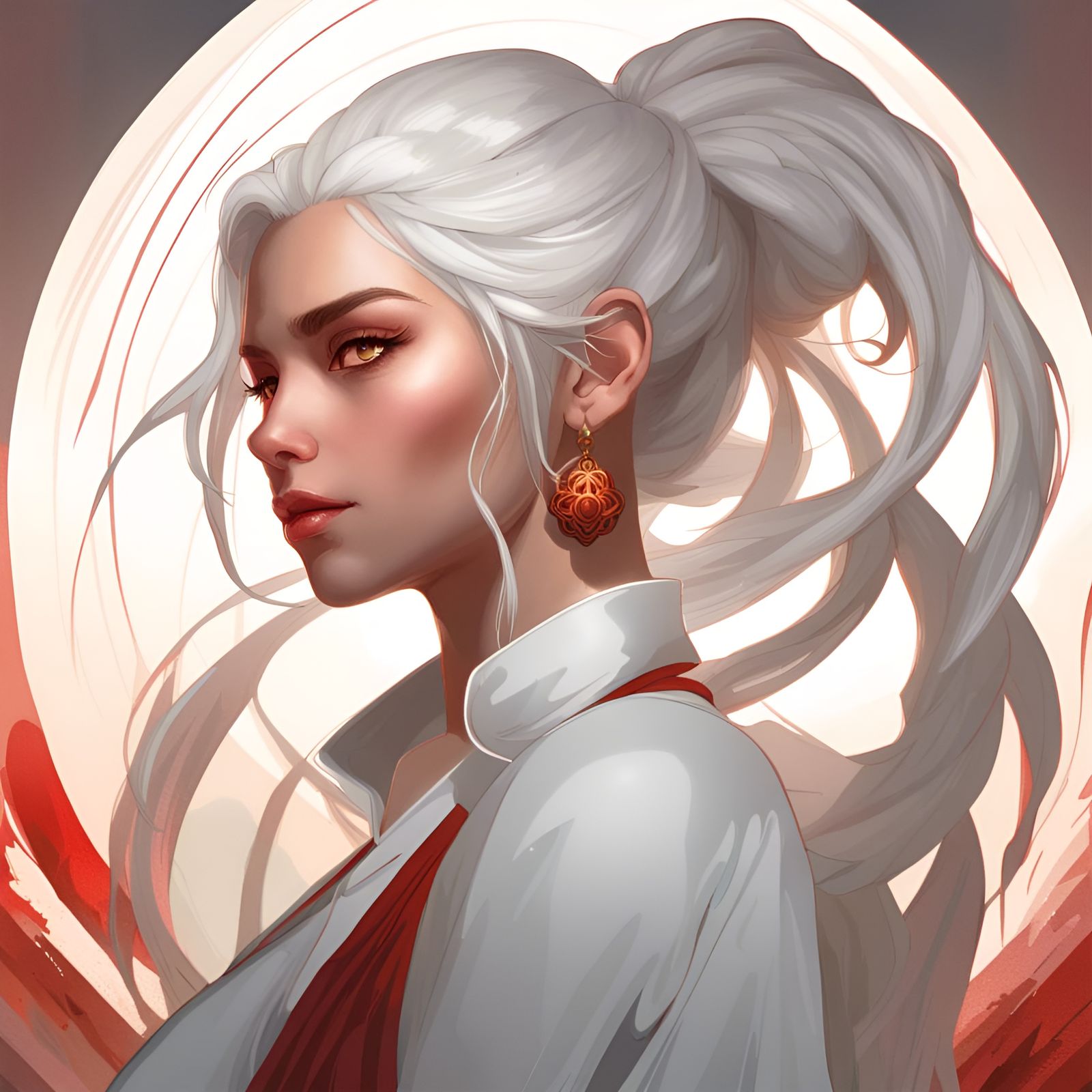 Goddess Portrait with White Hair in Art Nouveau Style