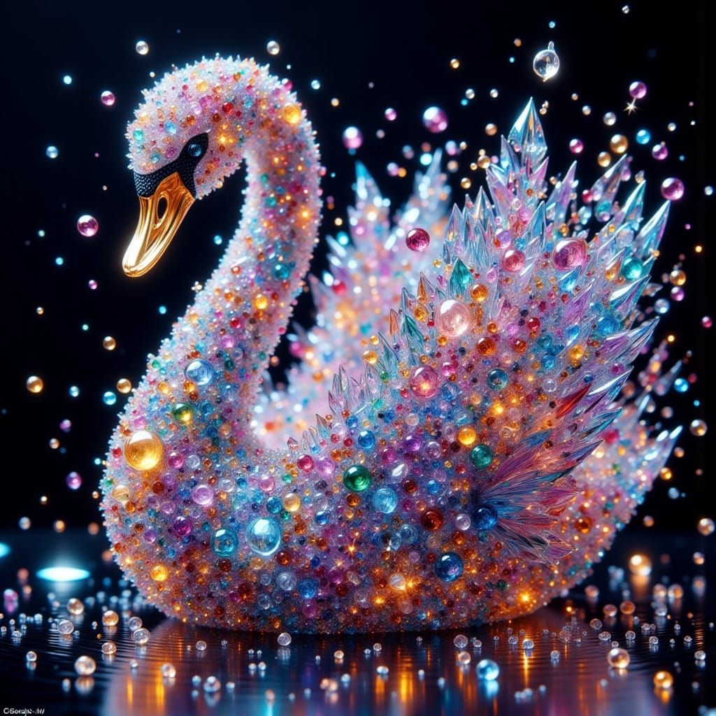 Beaded Swan Graffiti Art in Polychromatic Colors