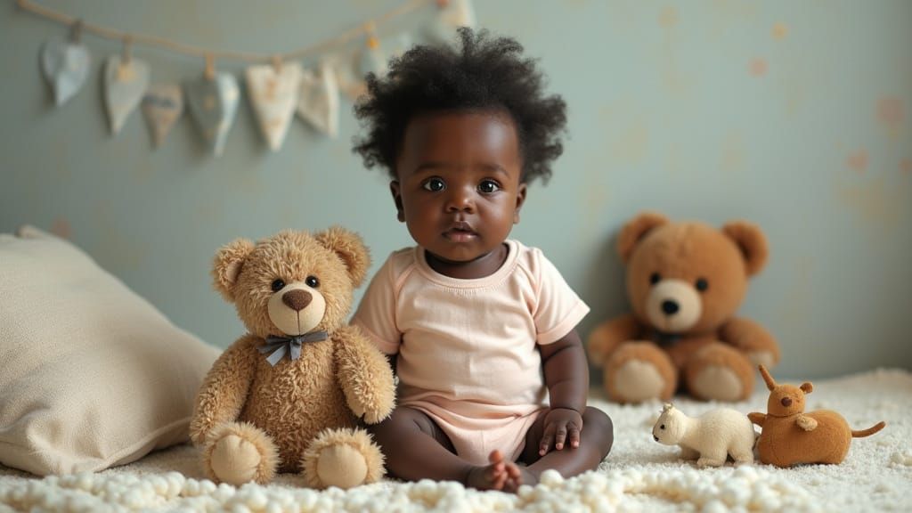 Black Infant in Nursery, Beatrix Potter Style