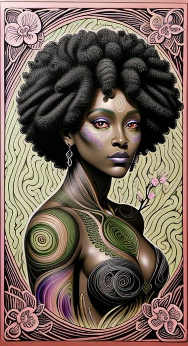 Mystical Afro Fairy in Whimsical Oil Slick Art