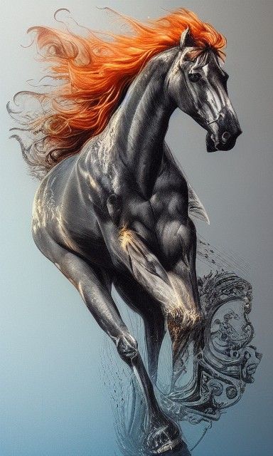 Hyperdetailed Stallion in Light Orange Gradient Splash