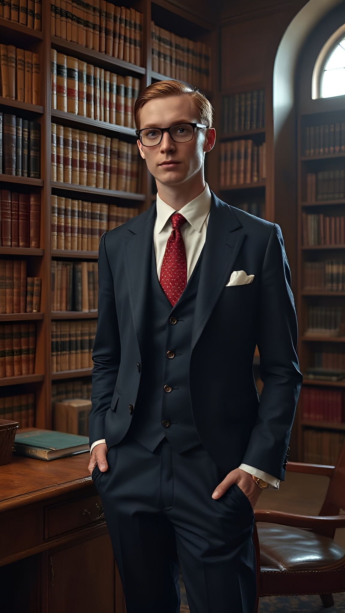 Vintage-Inspired Lawyer Portrait in a Moody Office Setting