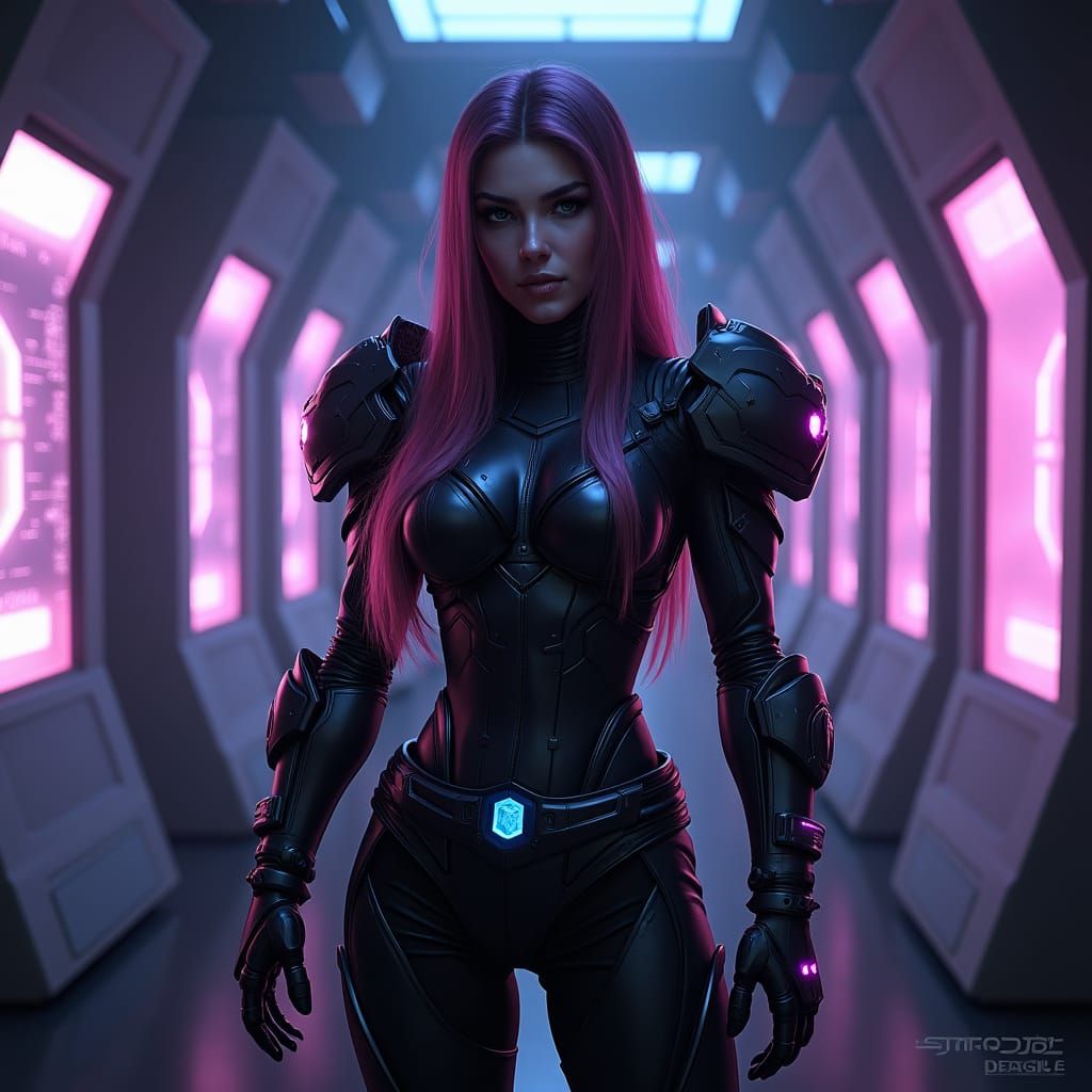 Ghost Operative Nova in Noir Sci-Fi Environment