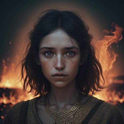 Woman on Fire: Hyperrealistic Portrait of Goddess