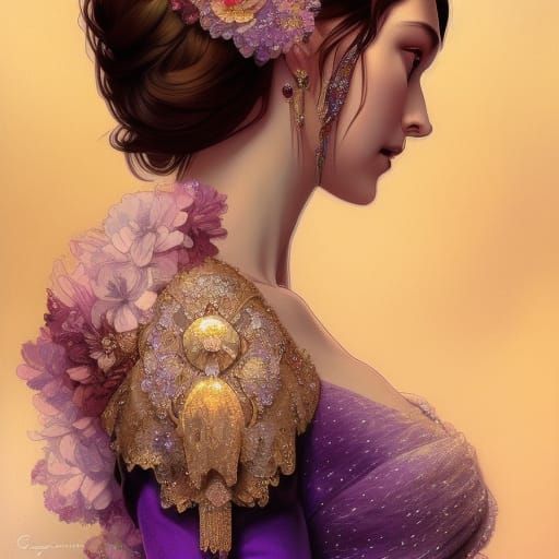 Elaborate Shimmering Gown Portrait in Hyperdetailed Style