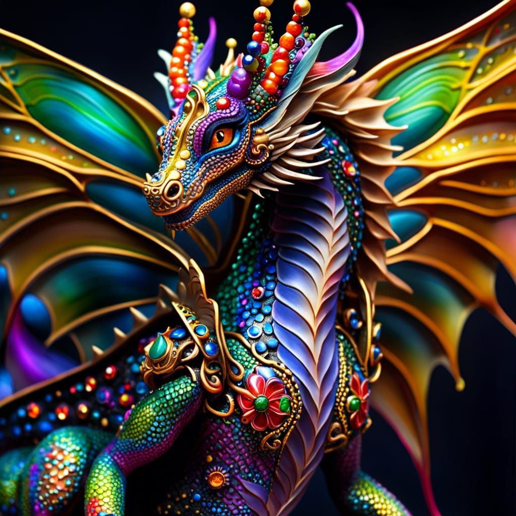 Whimsical Bejeweled Dragon Fairy in Bright Colors