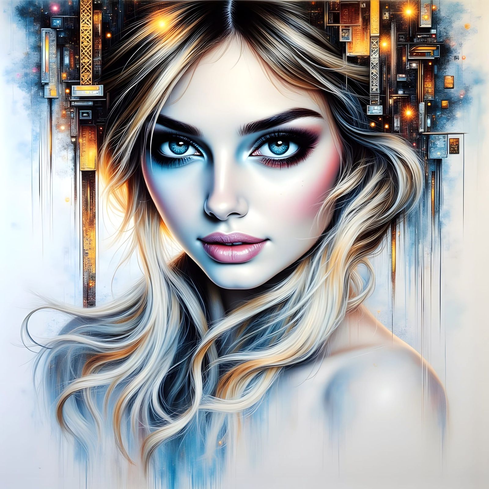 Iridescent Woman in Glitchcore Action