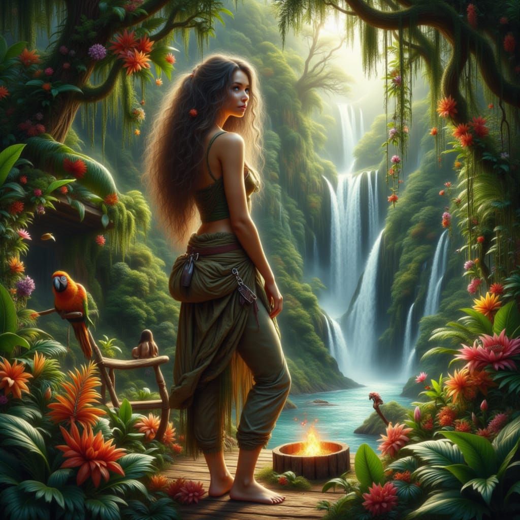 Amazon River Treehouse: Hyperrealistic Splash Art