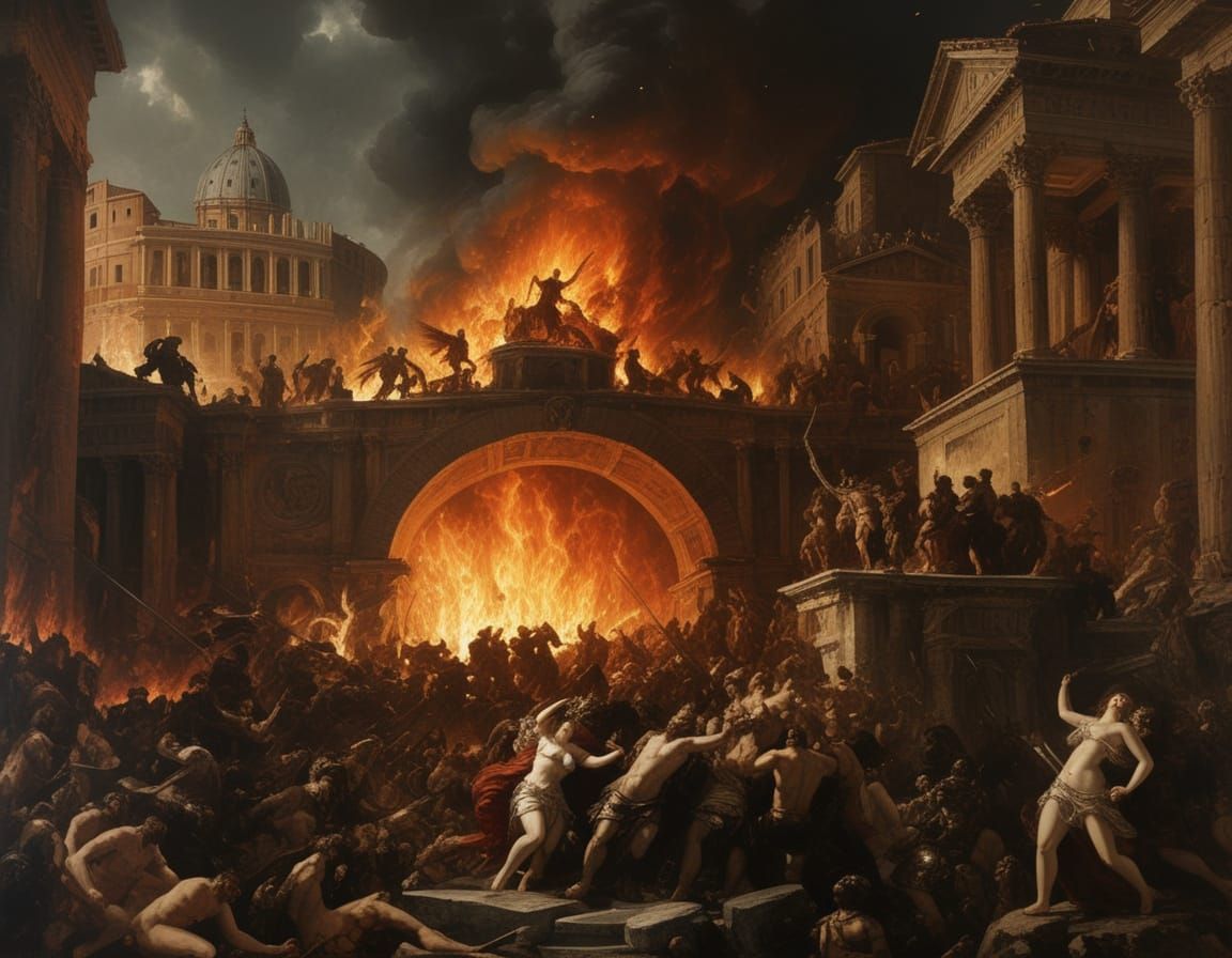 Ancient Rome City in Flames by Renaissance Masters