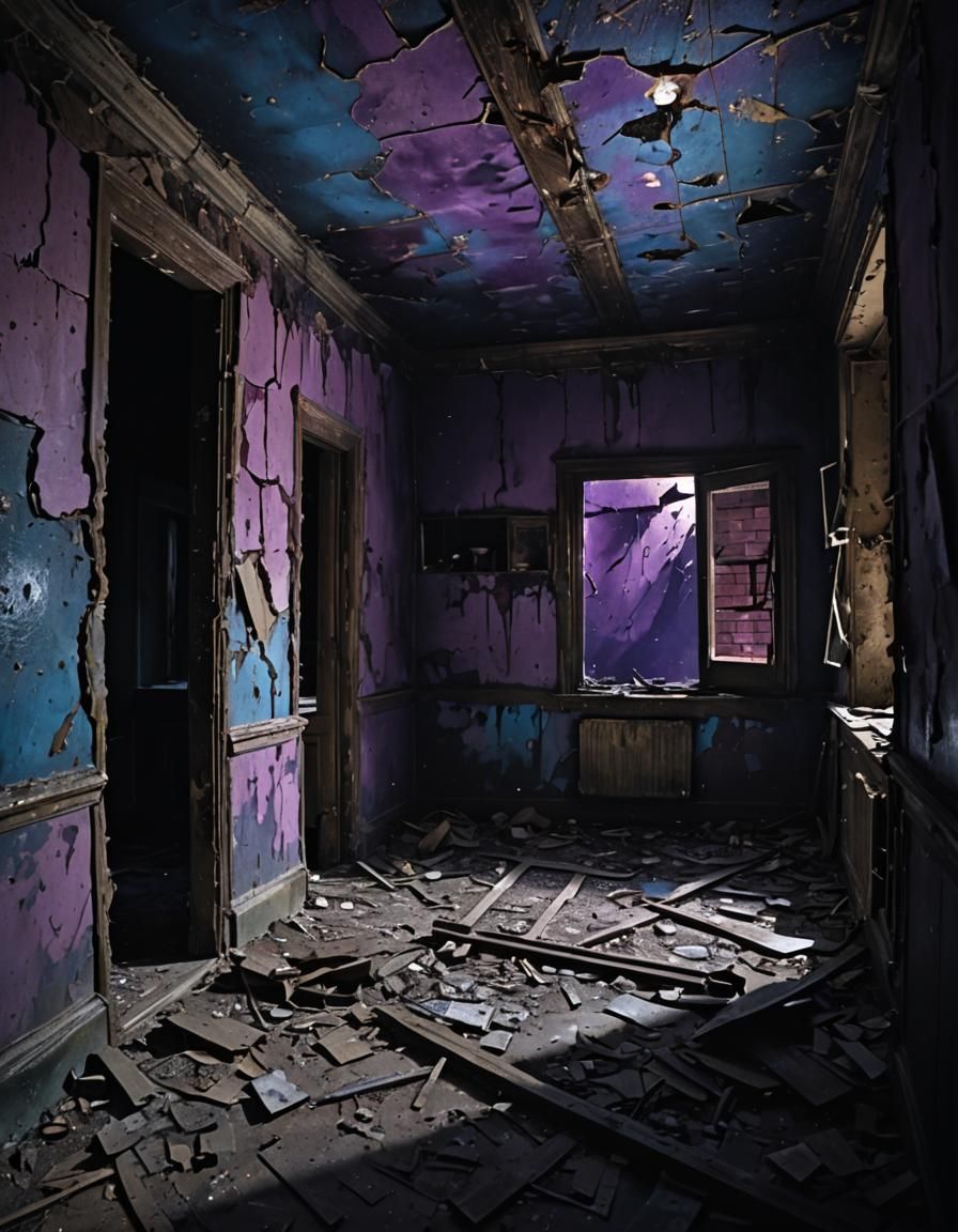 Eerie Derelict Interior in Impasto Style