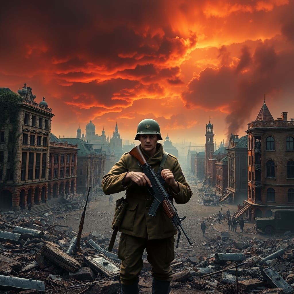 Polish Soldier Defends Warsaw Against Nazi Invasion in a Gri...
