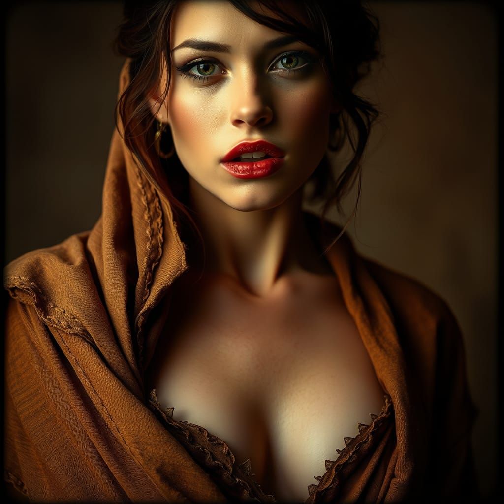Attractive Woman in Shawl: Hyperrealistic Cinematic Portrait