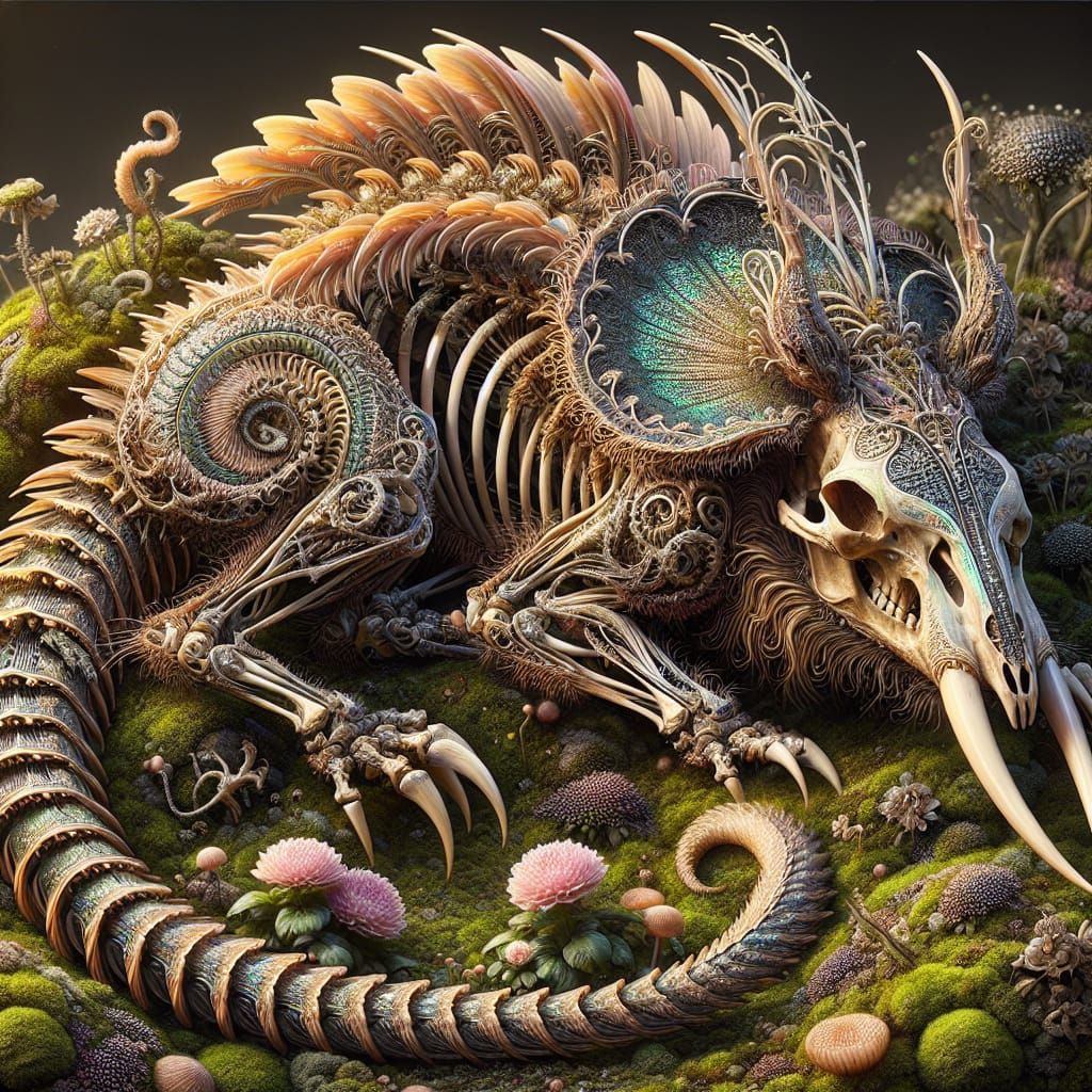 Dragon-Armadillo Skeleton Hybrid with Frills and Horns