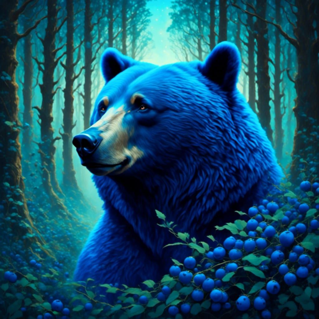 Gentle Blue Bear in Surreal Blue Landscape