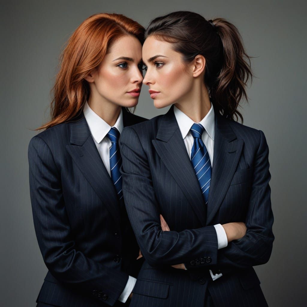 Elegant Businesswoman in Striped Tie, Close-up Portrait