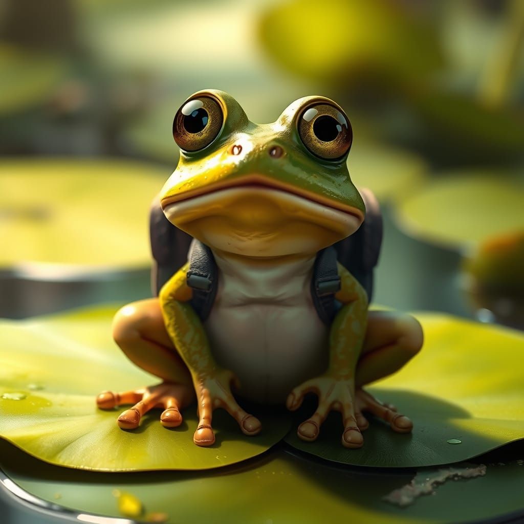 Surprised Frog on Lily Pad: Dreamy Art