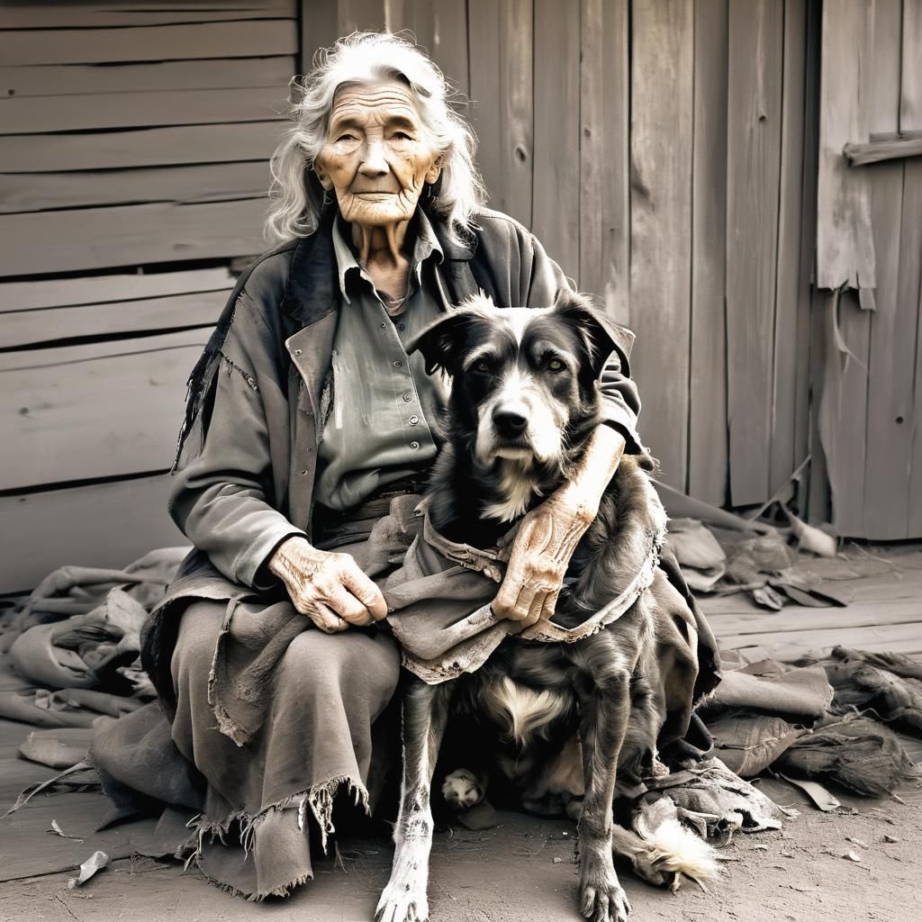 Old Woman and Dog in the American West