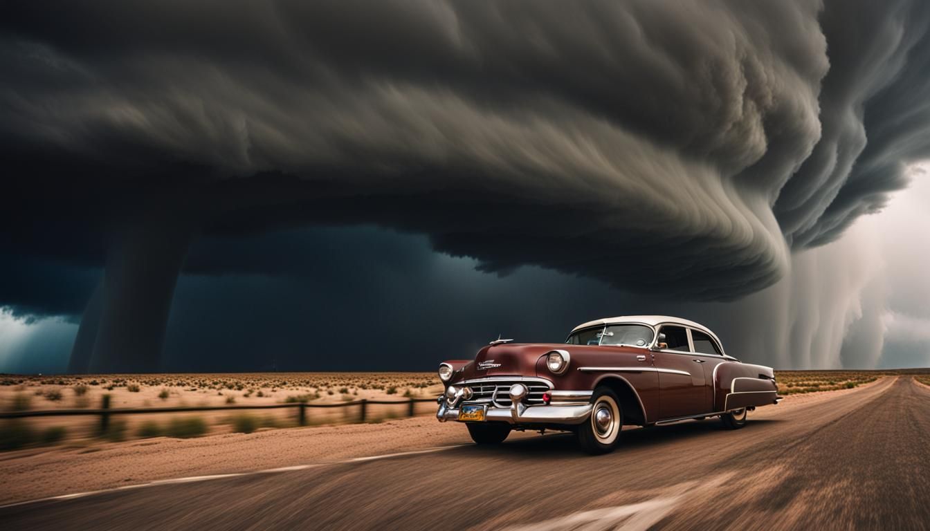 Vintage Car Races Tornado on Route 66