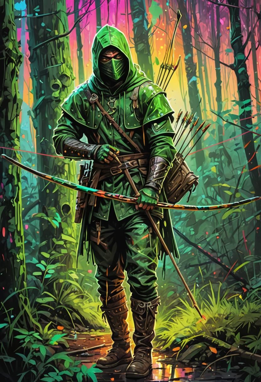 Robin Hood in Neon Graffiti Art Style