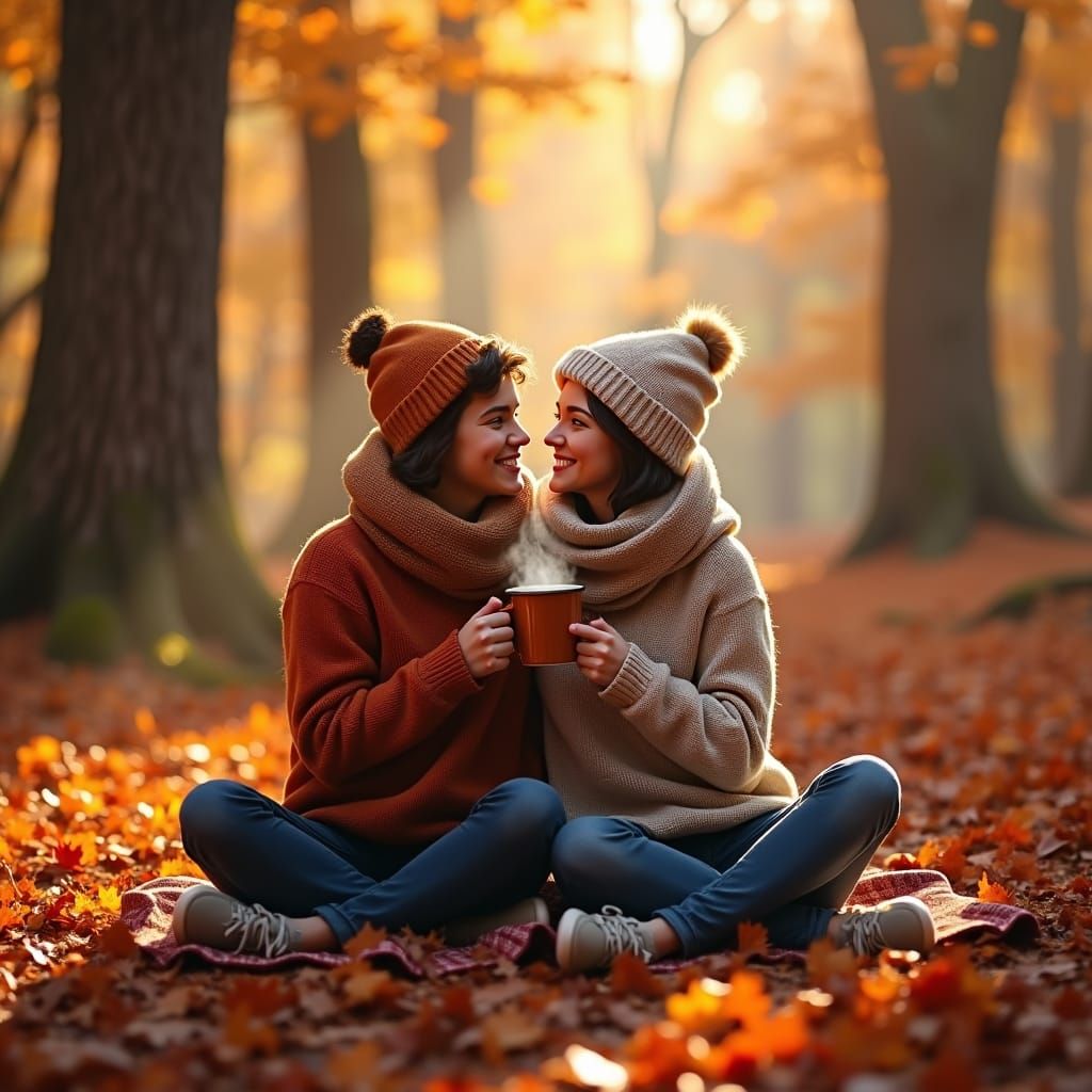 Cozy Autumn Picnic in Golden Forest: Fantasy Concept Art