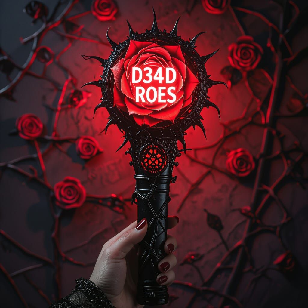 Horror K-Pop Lightstick: Dark Red & Black Rose Design
