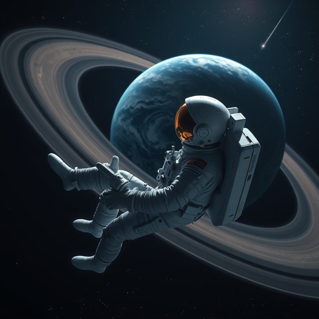Serenely Floating Astronaut Amidst Saturn's Ethereal Rings i...