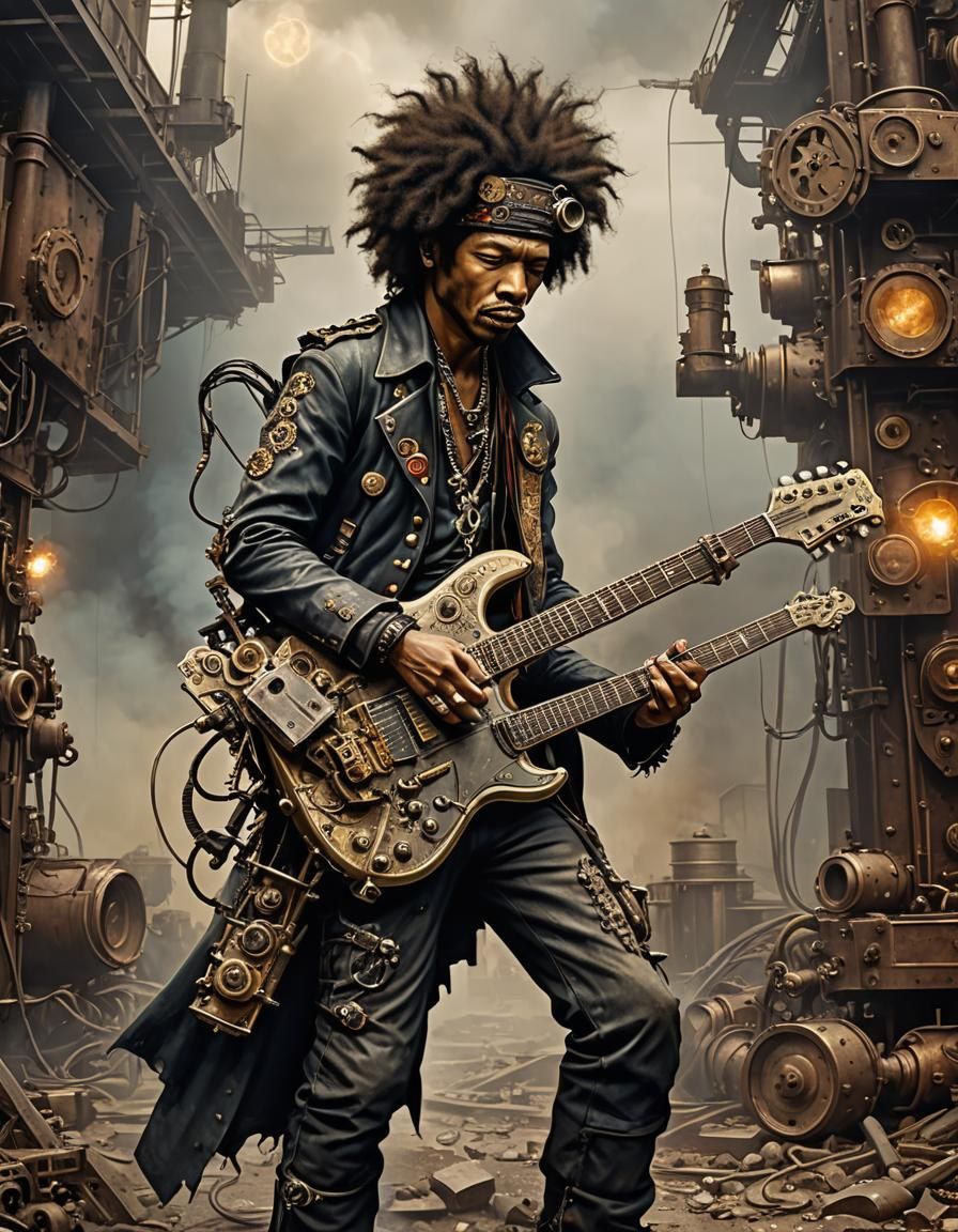 Post-Apocalyptic Guitarist with Steampunk Engine