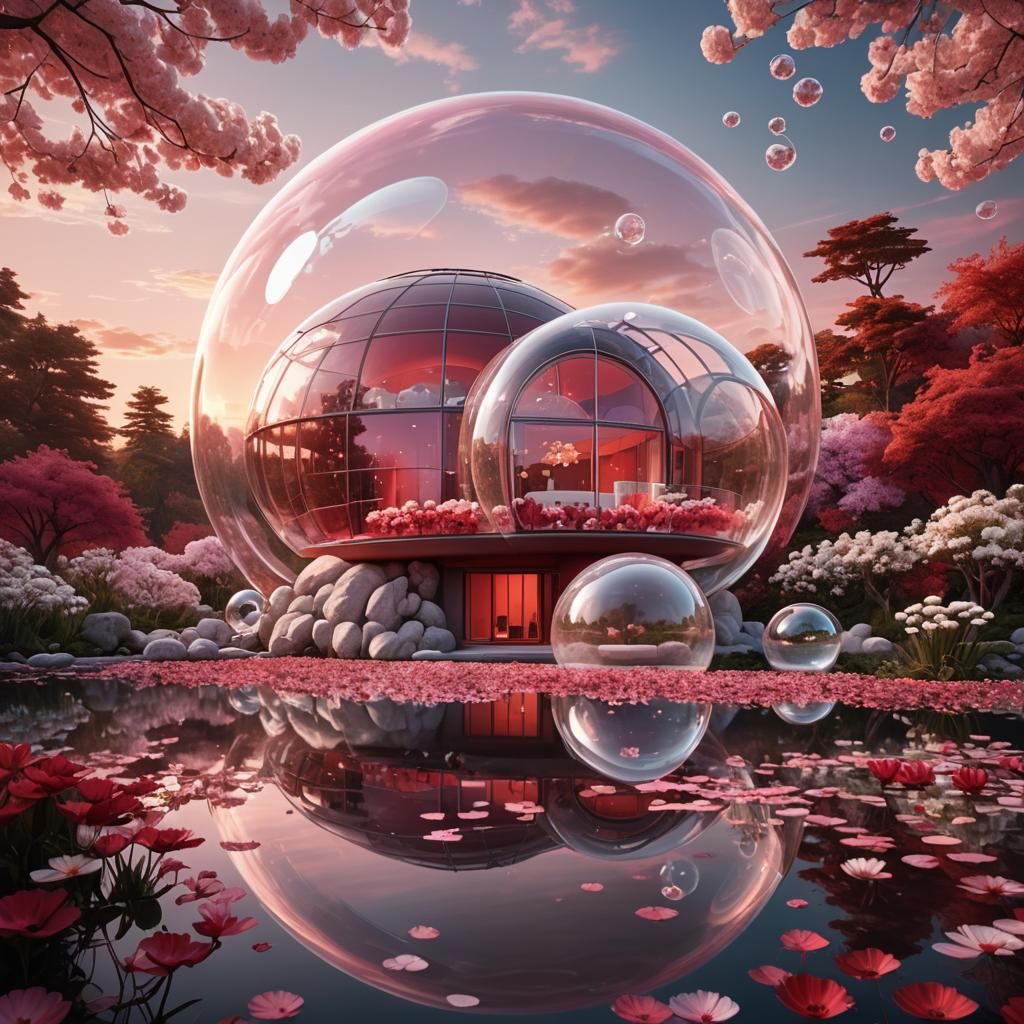 Bubble House Over Red Lake in Fantasy Concept Art