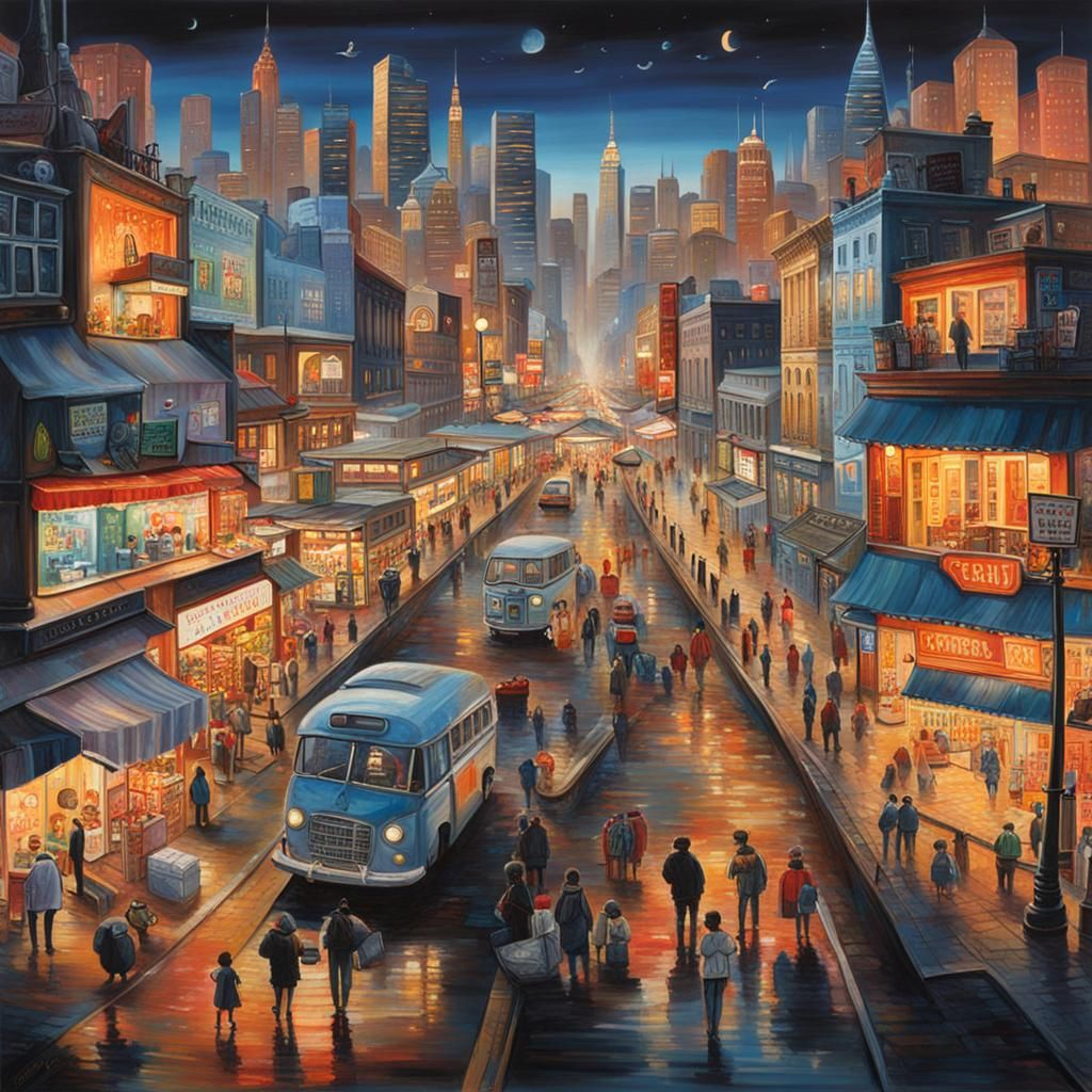 Bustling Cityscapes: Illuminated Streets and Vibrant Nightli...