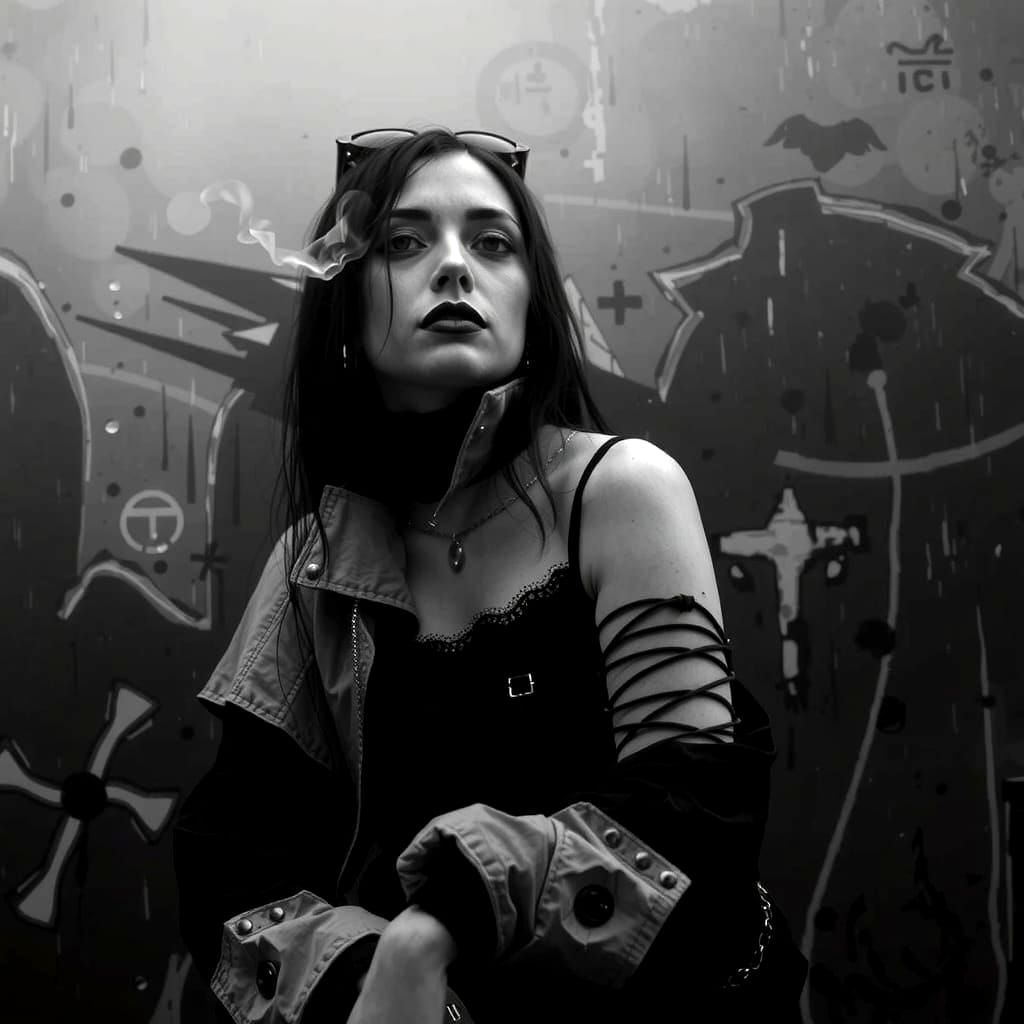 Cyber Goth Model in Gritty Urban Art Style