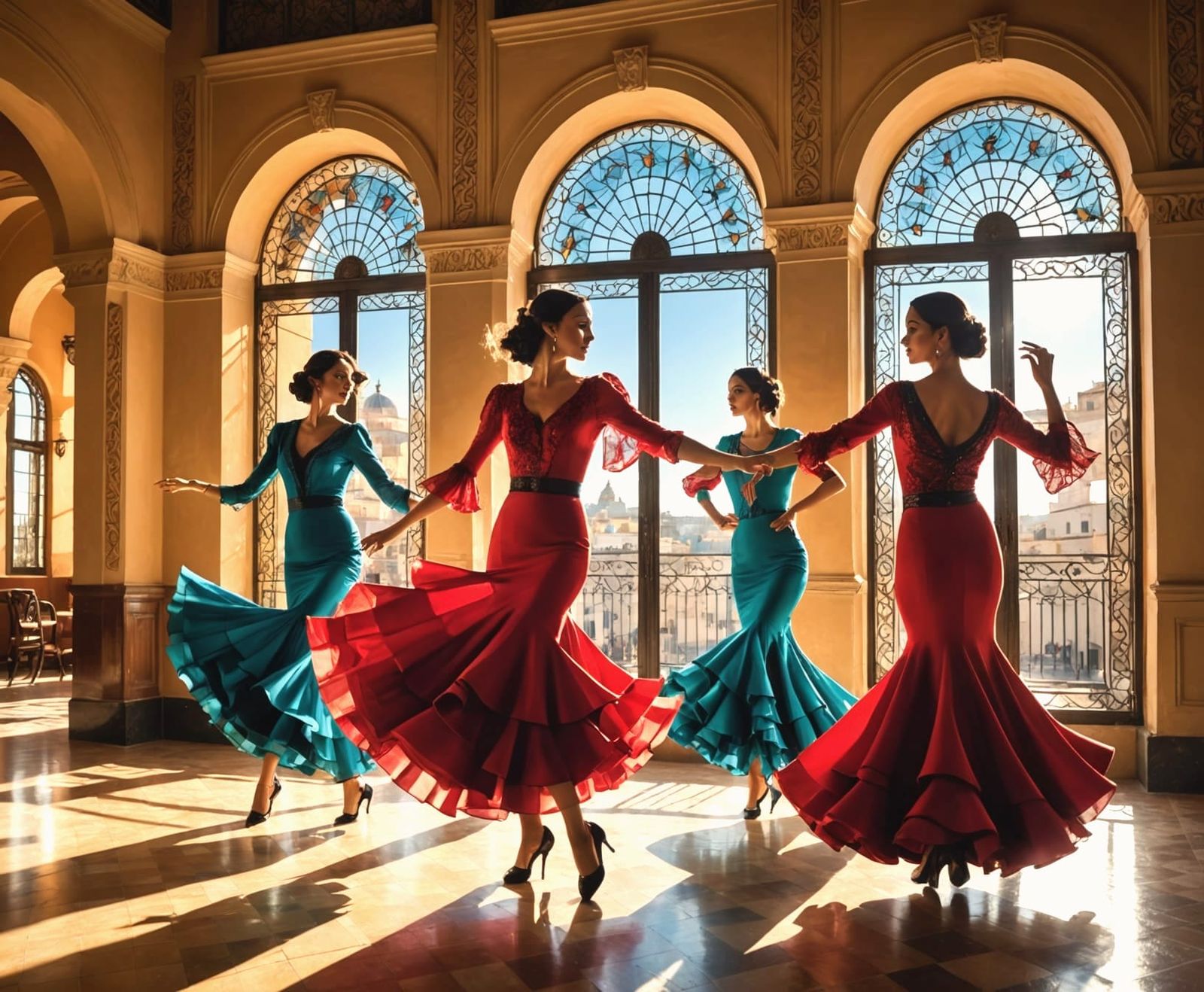 Art Deco Flamenco Dancers in Motion