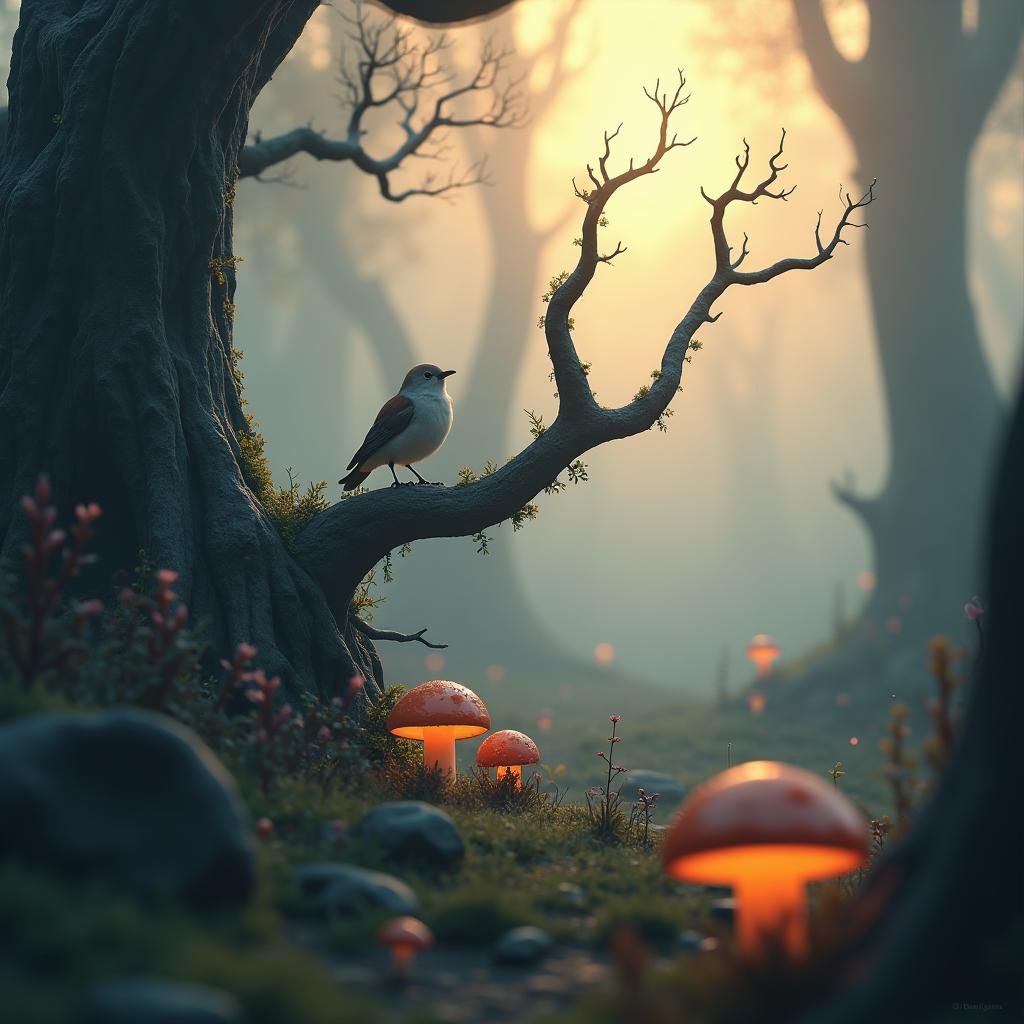 Ethereal Nightingale at Sundown in Fantasy Style