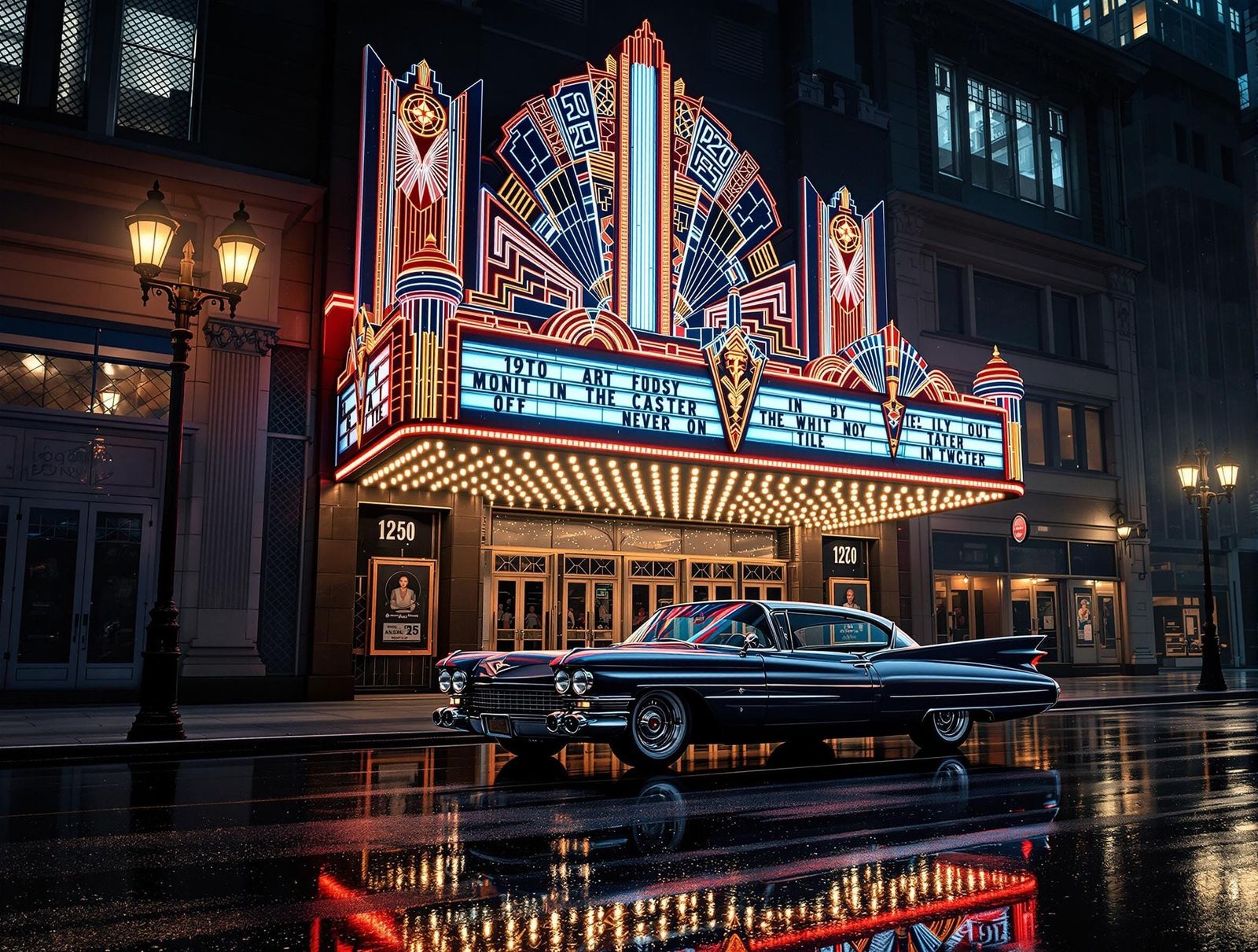 Vintage Cadillac at a 1920s Movie Palace