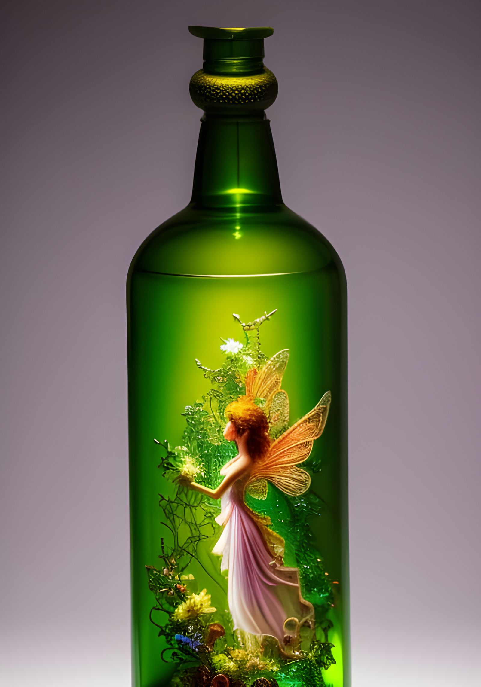 Pixie Fairy in Green Bottle: Fantasy Art