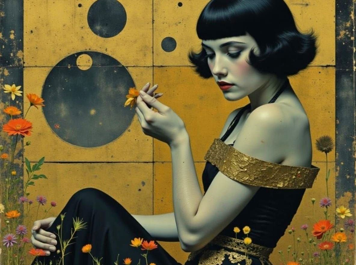 Art Deco Singer with Tropical Tattoo Garden