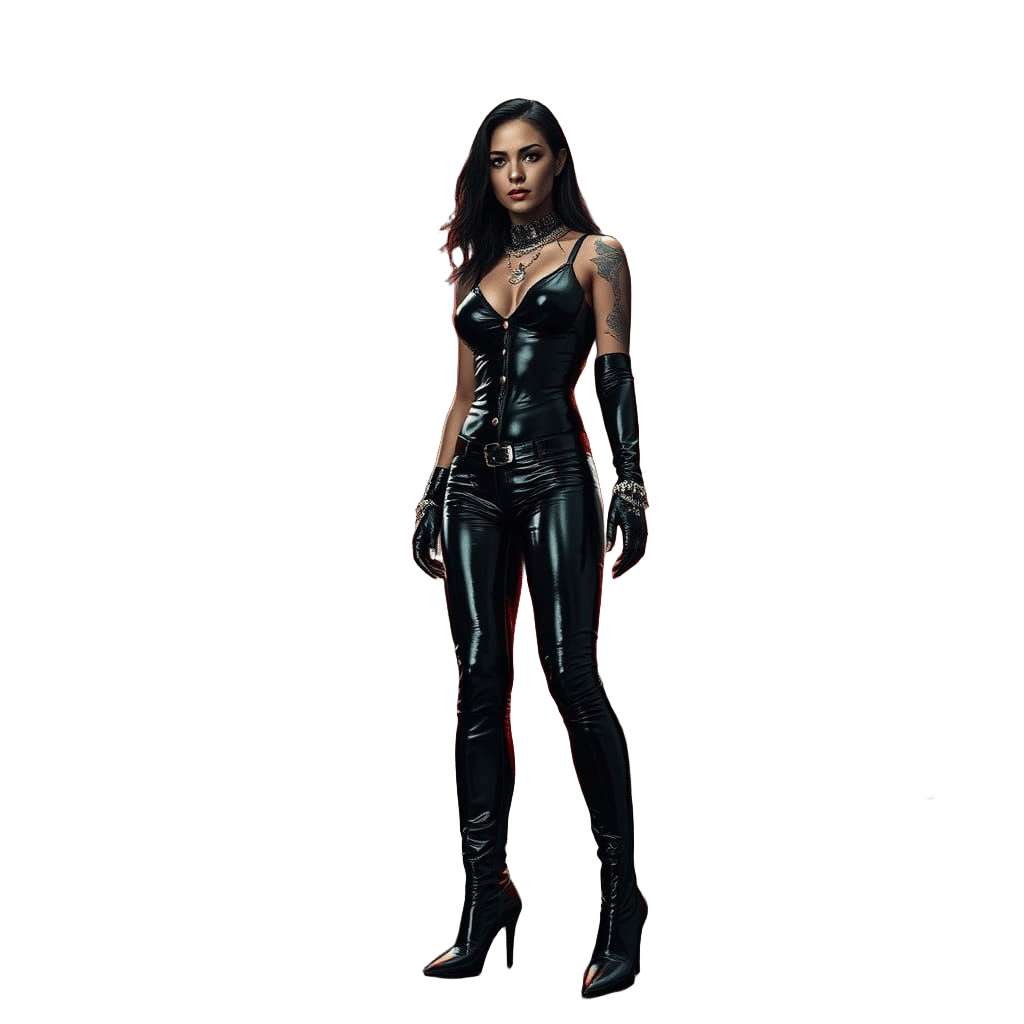 Hyperrealistic Domme in a Burning Cityscape, Reminiscent of ...