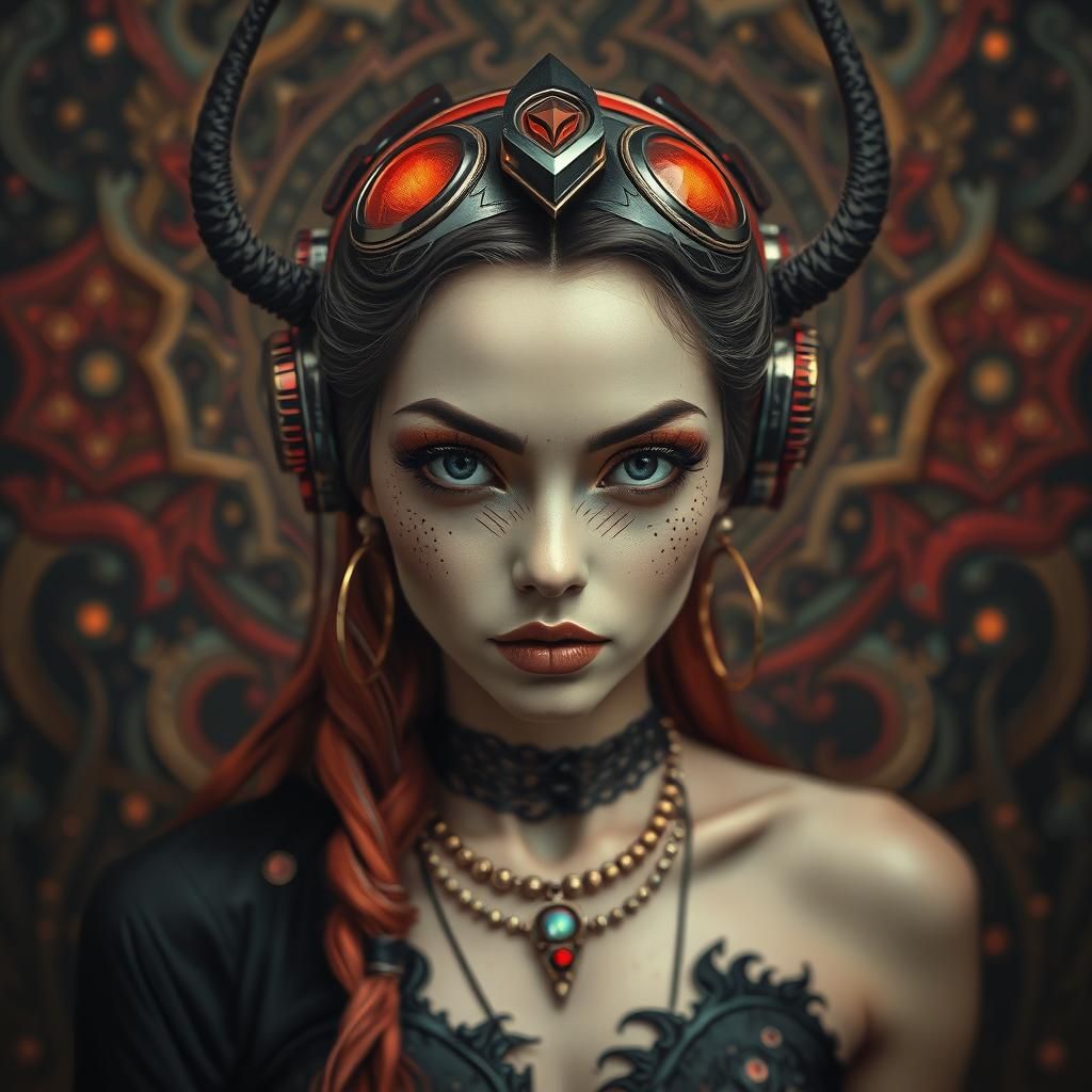 Retro-Futuristic Goddess in Cyberpunk Art Brut Style