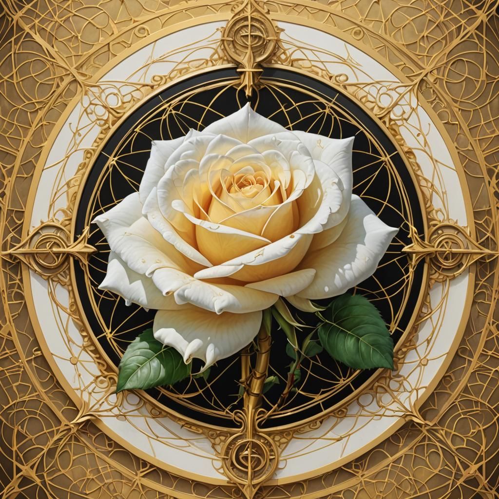 Geometric Rose on Golden Cross: A Digital Art Masterpiece