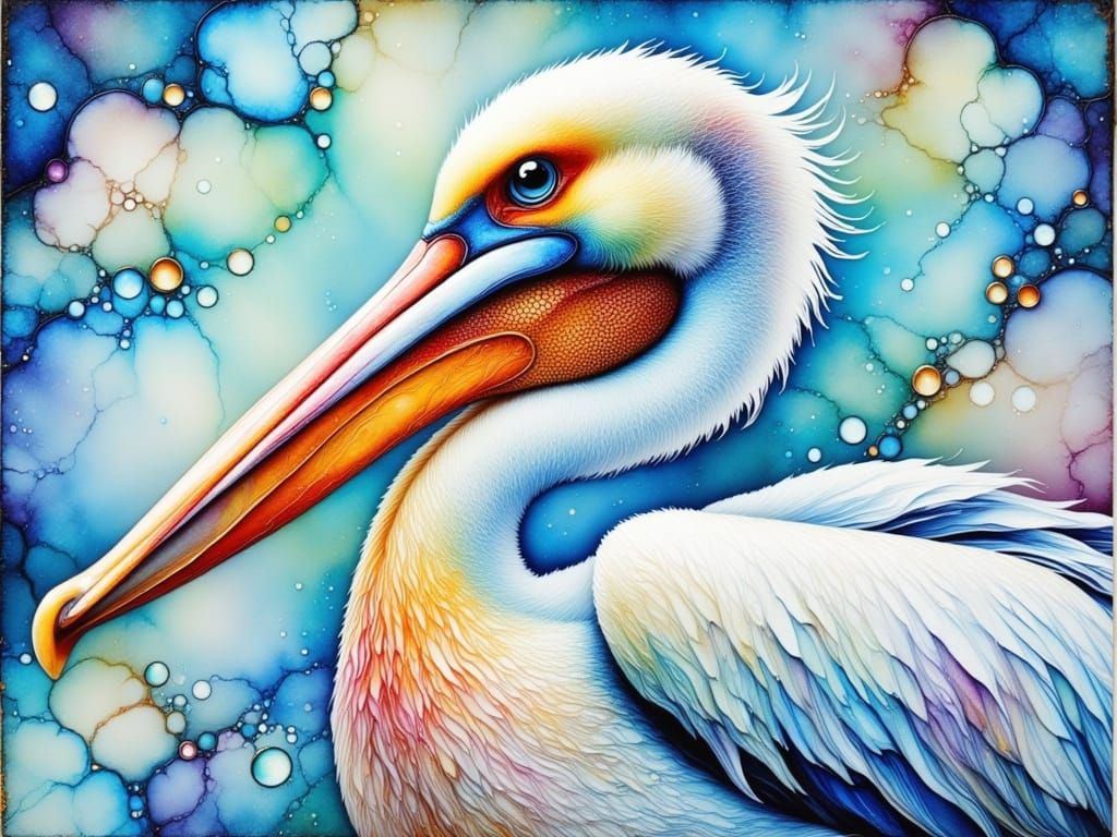 Hyper Realistic Pelican Painting in Soft Brush Strokes