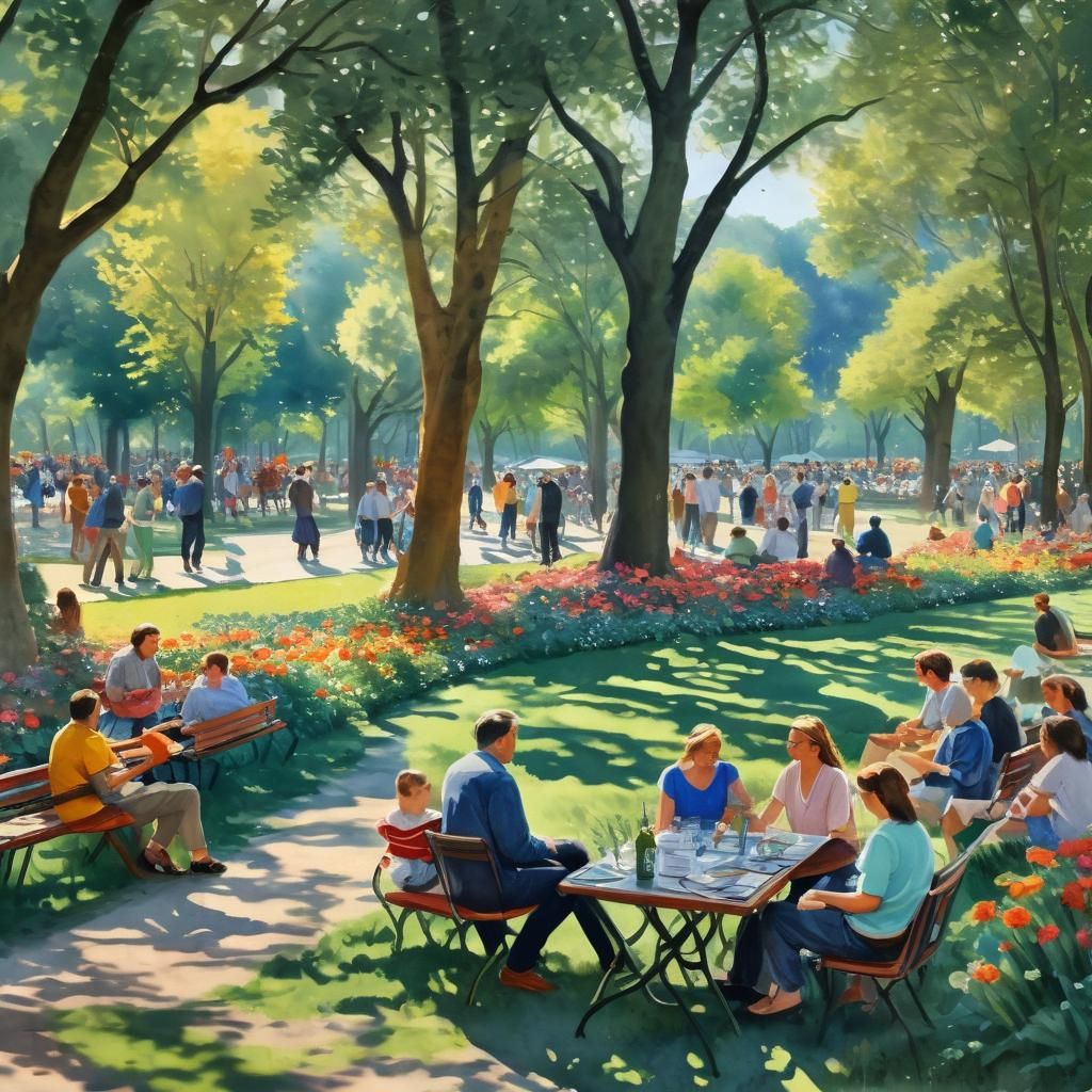Park Scene in Gouache and Watercolor Style