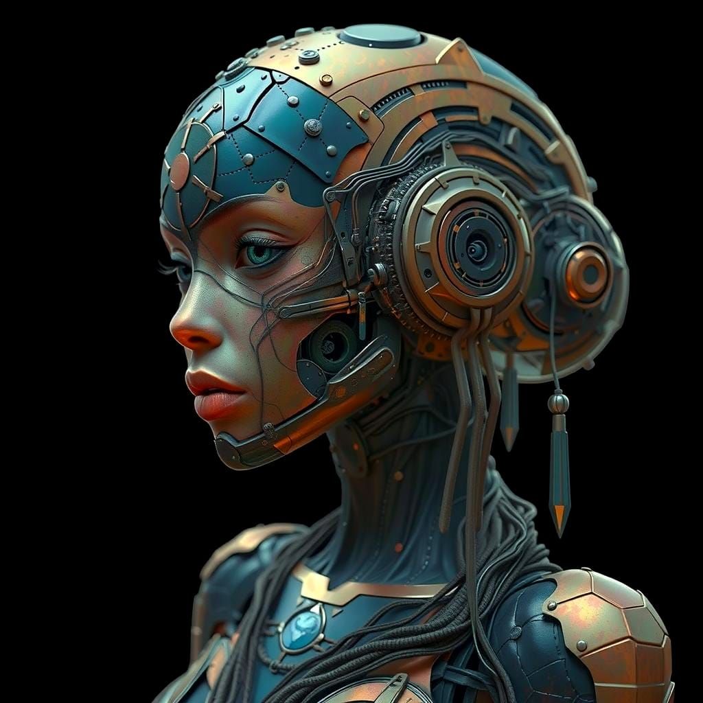 Organic Cyborg Girl in Art Nouveau Hall