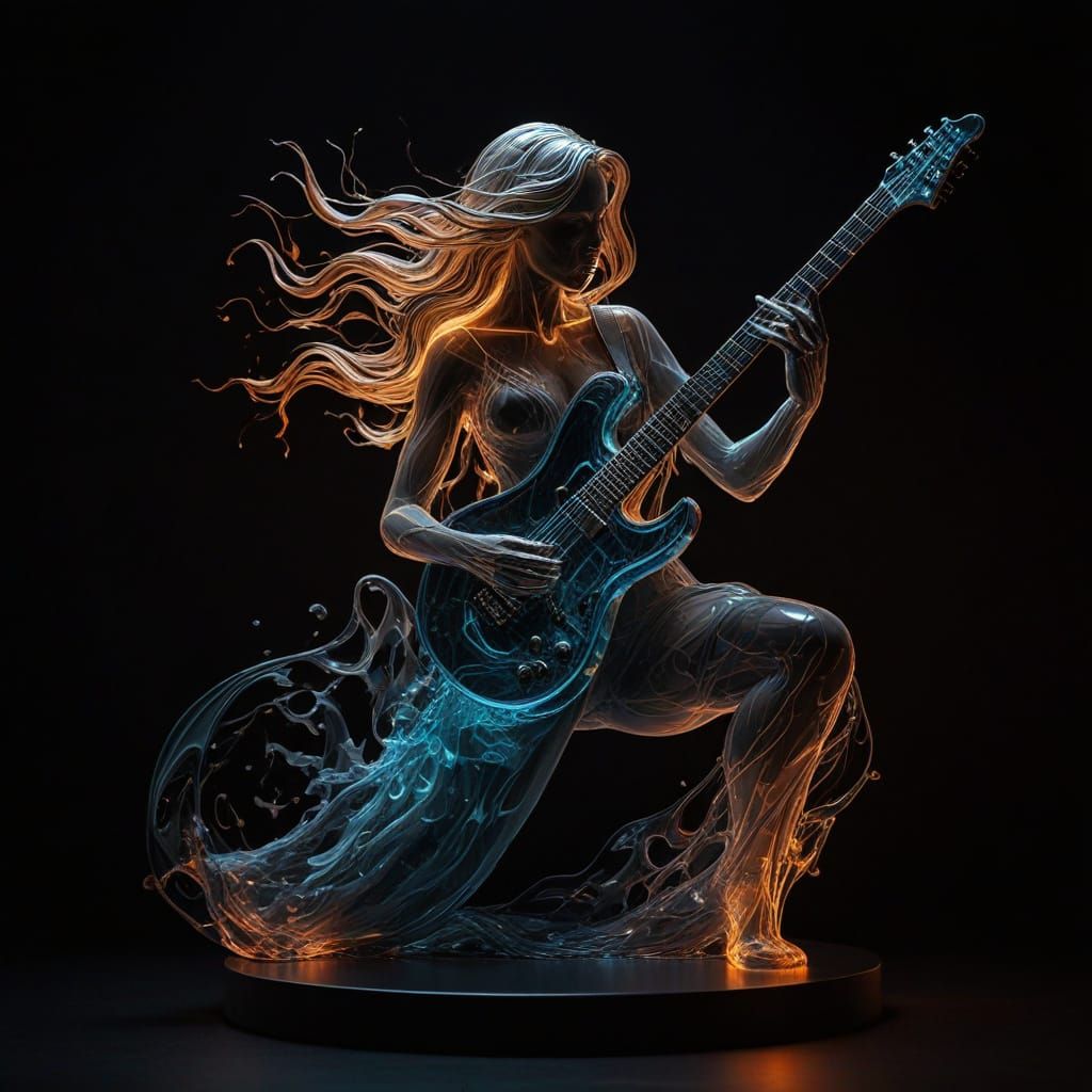 Glass Guitar with Plasma and Dancing Woman