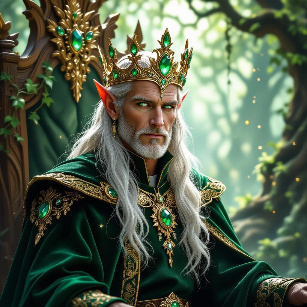 Regal Elf King in Forest Clearing, High Fantasy Art