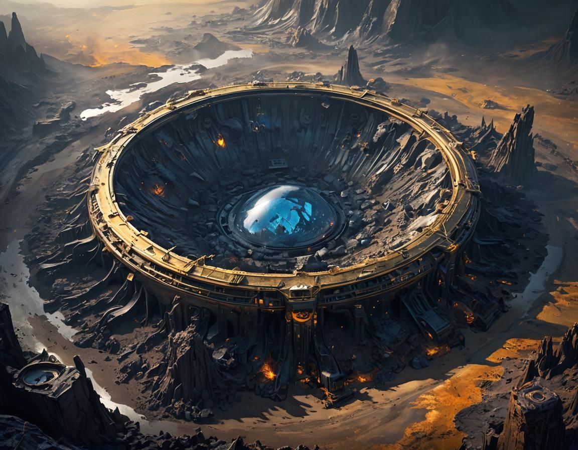 Alien City Under Glass Dome: Dark Fantasy Art