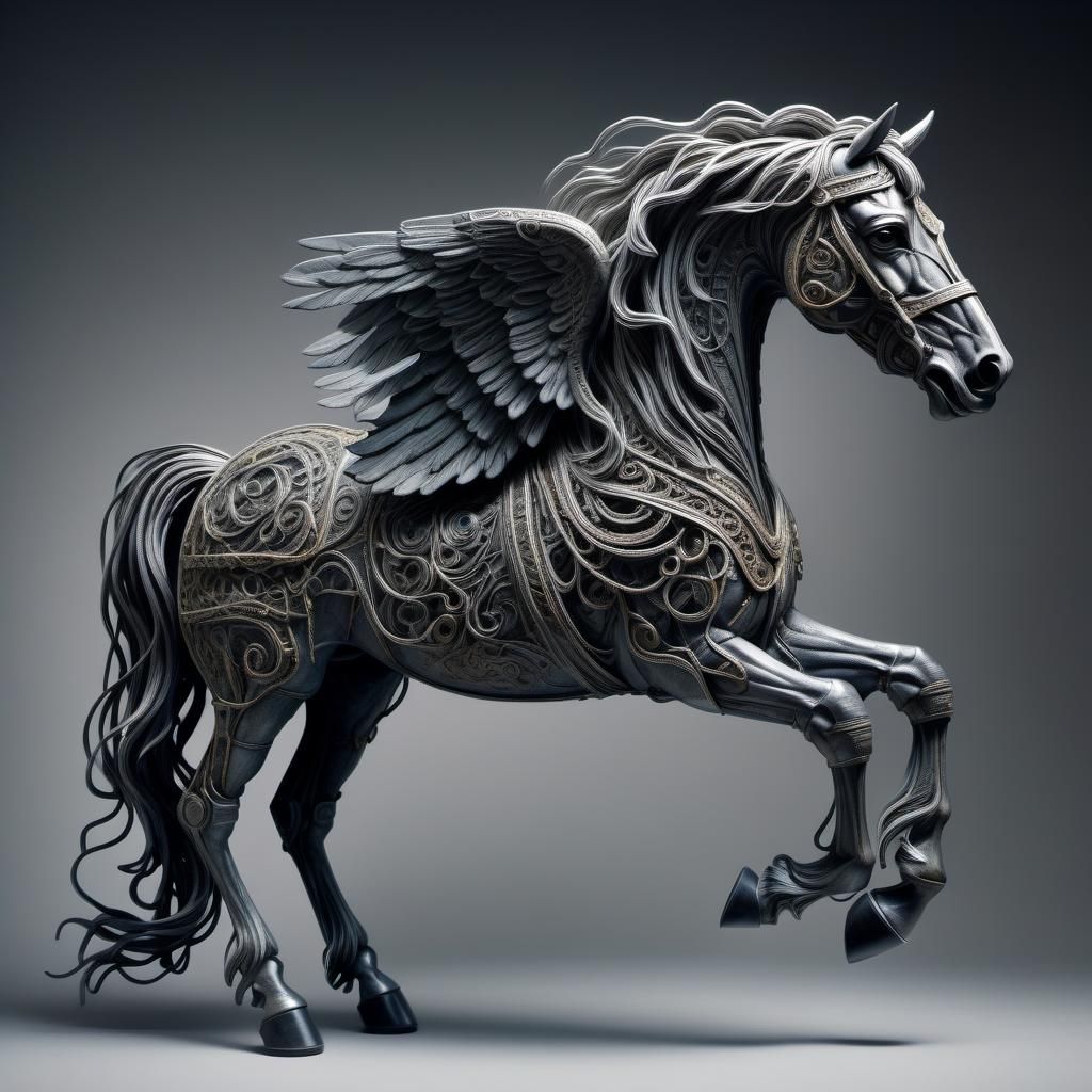 Hyperrealistic Fiber Sculpture of Winged Horse