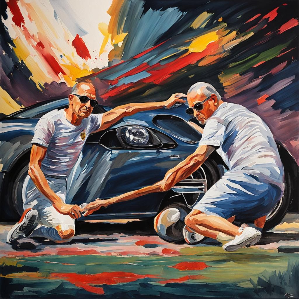 Porsche in Gouache Style, Watercolor Impressionist Painting